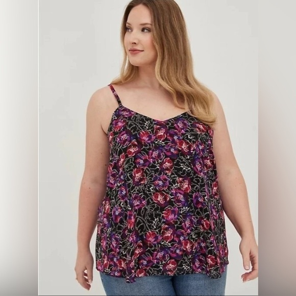 Torrid Sophie Black Chiffon Floral Swing Camisole Top Size 2 (18-20) lightweight - Picture 1 of 10